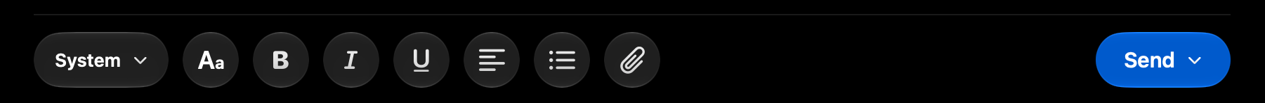 Composer toolbar with fonts, bold, italic, underline, alignment, lists, attachments, and Send